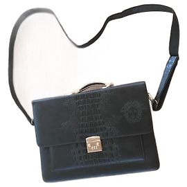 Gianni Versace Medusa Document Holder Black Leather
