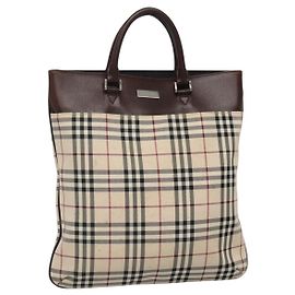 Borsa a mano Burberry Nova Check in nylon e pelle beige argento autentica bs28982