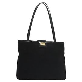 Borsa a Spalla Salvatore Ferragamo Camoscio Nero Oro Auth 139577