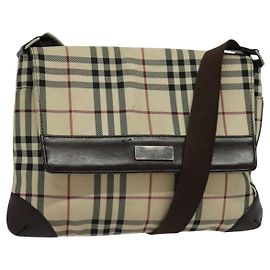 Borsa a Spalla Burberry Nova Check in Nylon Beige Argento Autentica hk2950