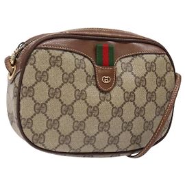 Borsa a Spalla Gucci GG Supreme Web Sherry Line PVC Beige Oro Auth BA4929