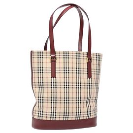 Burberry Bolso Tote Nova Check de Lona Beige Dorado Auth ep10243