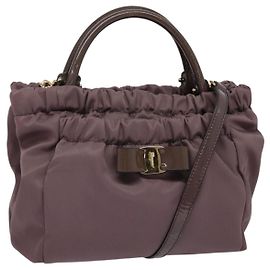 Borsa Vala in Nylon Smaltato 2 in 1 Salvatore Ferragamo Viola Argento Auth 138874