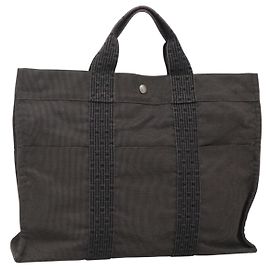 Hermès HERMES Bolso de Mano Her Line MM Lona Gris Plata Auth 140106