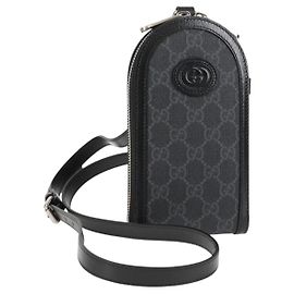 Borsa a spalla GG Supreme in PVC Nero Argento di GUCCI 724357 Auth 138571M