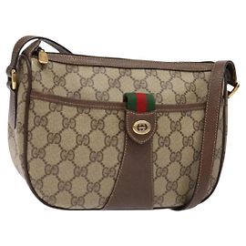 GUCCI GG Supreme Web Sherry Line Shoulder Bag Beige Gold 89 02 032 Auth 138841