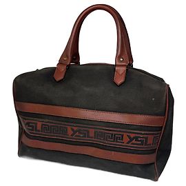 Vintage Yves Saint Laurent Mini Boston Leder-Canvas-Tasche schwarz braun