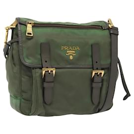 Borsa a Spalla PRADA Nylon Kaki Oro Auth 138636
