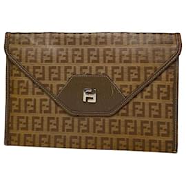 Clutch in pelle vintage Fendi FF monogramma marrone