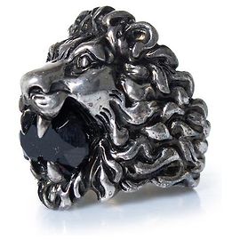 Gucci, Unisex Löwenkopf-Ring mit schwarzem Stein