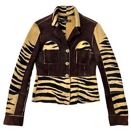 Giacca in pelle con stampa animale Just Cavalli