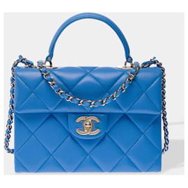 Bolso CHANEL Timeless Clásico con Asa Superior en Cuero Azul - 102848 - Chanel
