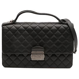 Chanel Nero Medio Trapuntato in Pelle di Capra CC Università Flap