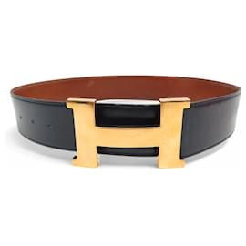 VINTAGE HERMES BELT H BUCKLE CONSTANCE XL 75 BLUE BOX LEATHER - Hermès