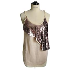LOUIS VUITTON Canotta in Lino con Paillettes Rosa Beige TXS