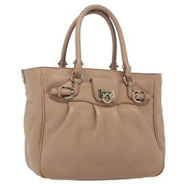 Borsa a mano Gancini in pelle rosa argento Auth 138865 di Salvatore Ferragamo