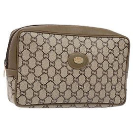 GUCCI GG Plus Supreme Clutch Bag PVC Beige Auth ep10321