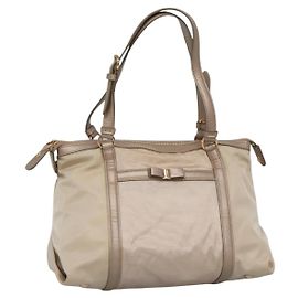 Borsa a mano Vala in nylon beige e oro Auth BA5017 di Salvatore Ferragamo