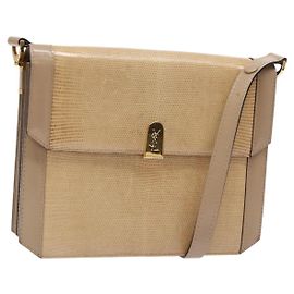 SAINT LAURENT Borsa a Spalla in Pelle Beige Oro Embossed Auth 137993