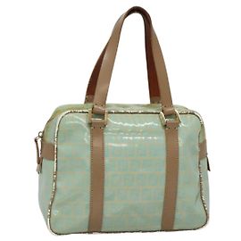 Borsa a mano in tela Zucchino FENDI in tela rivestita menta oro Auth 140112