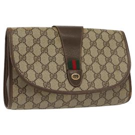 Gucci Bolso Sherry Line GG Supreme Web de PVC beige y dorado 156 01 030 Auth BA4458