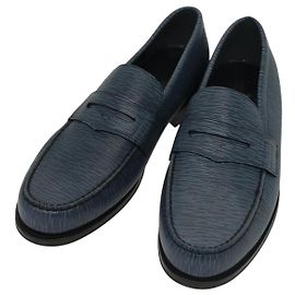 Mocassini in pelle LOUIS VUITTON 8 1/2 Blu LV Auth 139091
