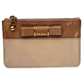 Tarjetero de cuero charol Miu Miu vintage Beige Marrón