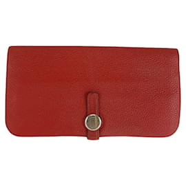 Cartera Longa Dogon Hermès Roja Plata