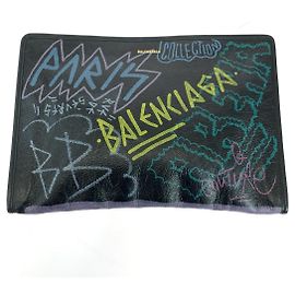 Balenciaga Leather Clutch Bag Black Multicolor
