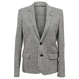 Saint Laurent Single-Breasted Houndstooth Blazer in Black and White Wool
