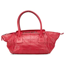 Borsa Lax in pelle di agnello rossa con cuciture quadrate Chanel