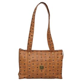 Borsa tote MCM Logogram Vicetos in pelle PVC marrone e oro Auth bs28960