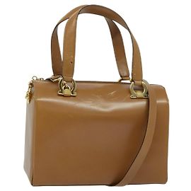 Borsa a mano in pelle Gancini Salvatore Ferragamo 2 in 1 Marrone Oro Auth 139653