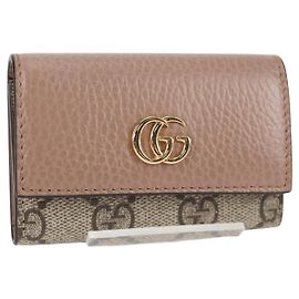 GUCCI GG Supreme Key Case PVC Beige Gold 456118 Auth 138570M