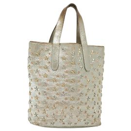 Jimmy Choo Studs Tote Bag Leather Champagne Gold Auth bs28966