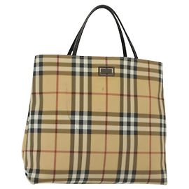 Borsa a mano in PVC beige con motivo Nova Check di BURBERRY Auth BA5106