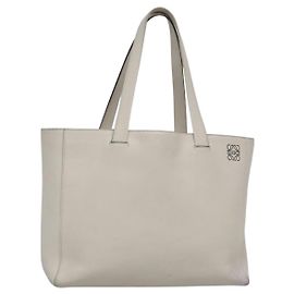 LOEWE Anagram East West Shopper Tote Bag Pelle Bianca Argento Auth bs28939