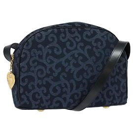 Saint Laurent Borsa a Spalla in Tela Blu Navy Oro Auth bs28993