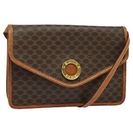 Céline Borsa a Spalla in Tela Macadam CELINE in Pelle PVC Marrone Oro Auth 139945