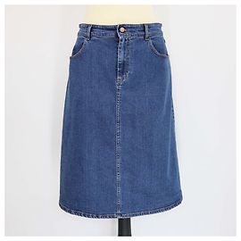 See by Chloé Falda midi de denim azul profundo con bolsillos frontales See by Chloe