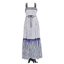 Vestido maxi sin mangas plisado a rayas azul y blanco de algodón Tommy Hilfiger