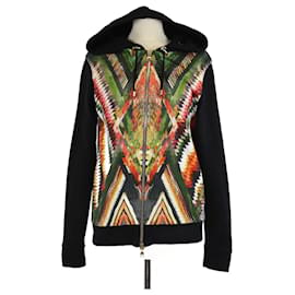 Giacca in cotone con cappuccio e zip con stampa geometrica azteca multicolore Balmain