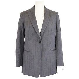 Brunello Cucinelli Grey Pinstripe Wool Single Breasted Blazer