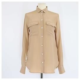 Céline Camicia in seta a maniche lunghe Mulberry con dettagli in tasca marrone Celine