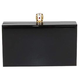 Clutch de acrílico negro con cabeza de leopardo Charlotte Olympia