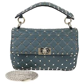 Valentino Sand Blue Mittelgroße Rockstud Spike Handtasche aus gestepptem Leder