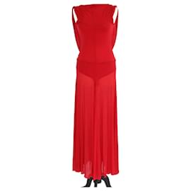 Rotes Cupro-Maxikleid mit tiefem Taillenbund von Magda Butrym