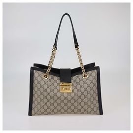 Borsa Tote Medium Padlock GG Supreme in Tela Nera/Beige di Gucci
