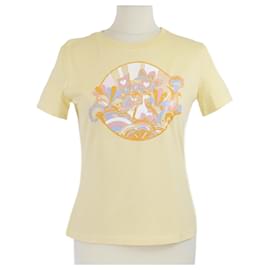 Hermès Camiseta de Manga Corta de Algodón Amarillo con Estampado Arcoíris Faubourg de Hermes