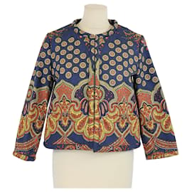 Chaqueta de mezclilla de manga tres cuartos con estampado paisley multicolor de Valentino